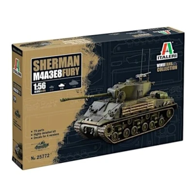 Afbeelding van 1:56 Italeri 25772 M4A3E8 Sherman Fury Tank WWII Plastic Modelbouwpakket
