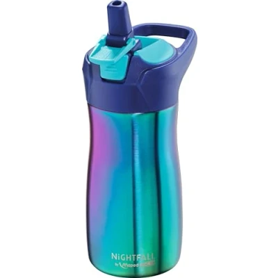 Afbeelding van MAPED Nightfall Collection Waterfles, roestvrijstalen fles, 430 ml, blauw, gemakkelijk te openen met vergrendelingsknop, inclusief handvat, eenvoudige reiniging