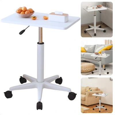 Afbeelding van Cheqo® Verstelbare Bijzettafel op Wieltjes Nachtkastje Bedtafel Tafelt Banktafel Laptoptafel Bijzet Tafel Wielen MDF Wit Inclusief EBOOK