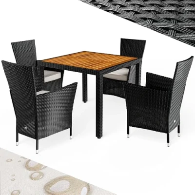 Afbeelding van CASARIA Tuinset Tafel Acacia Polyrattan 150x90cm 4 Stoelen Zwart