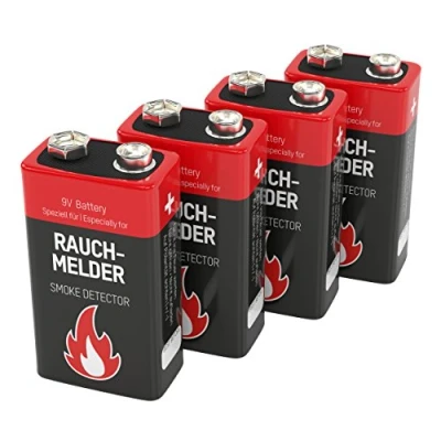 Afbeelding van ANSMANN 4 alkalinebatterijen voor het detecteren van brandrook, 9 V batterijen CO bewegingsmelders, E Block Longlife