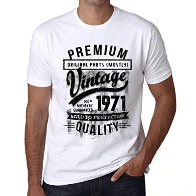 Afbeelding van Ultrabasic Heren T shirt, Vintage 1971, oud, perfectie, 50e verjaardag, 51e Wit.