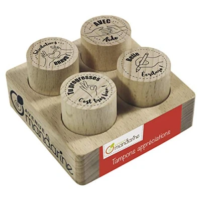 Afbeelding van Avenue Mandarine CO213C een set met 4 stempels waarderingen (felicitaties, hulp, je progresses en mooi schrijven) teksten 2