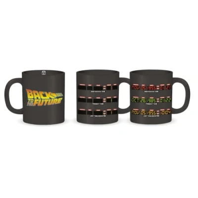 Afbeelding van Back to the Future Tijden en Logo Warmtewissel Mok Zwart 400ml