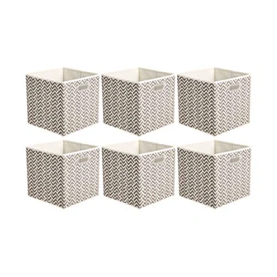 Afbeelding van Amazon Basics 6 stuks opvouwbare stoffen opbergkubussen met ovale ogen, 26,7 x 28 cm, taupe visgraat