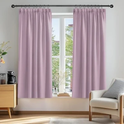 Afbeelding van Deconovo Set van 2 gordijnen voor huis, decoratief, woonkamer, plooiband, raam, binnen, keuken, restaurant, deur, balkon, ondoorzichtig, lichtroze, 117 x 138 cm