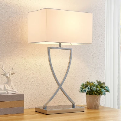 Afbeelding van Lucande tafellamp Evaine, chroom/wit, metaal, 66 cm, E27