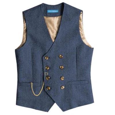 Afbeelding van Solovedress Vintage wollen kostuumvest voor heren, regular fit, bruiloft, Lichtblauw
