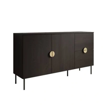 Afbeelding van Meubella Dressoir Monor Zwart eiken 160 cm