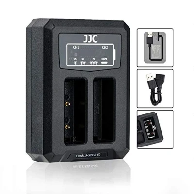 Afbeelding van BLS 5 Dubbele USB batterijlader adapter voor Olympus E M5 Mark III, M10, M10 II, PL9, PL8, PL7, PL6, PL5, STYLUS 1 digitale camera 1/BLS 5/BLS 50