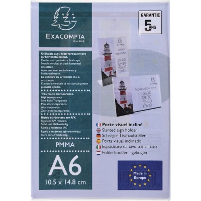 Afbeelding van Exacompta Referentienummer 85158D 1 A5 beeldhouder verticaal of horizontaal Afmetingen 148 x 210 mm PMMA (acryl) voor foto&#039;s, reclame, menu&#039;s restaurants, hotels Kristalkleur