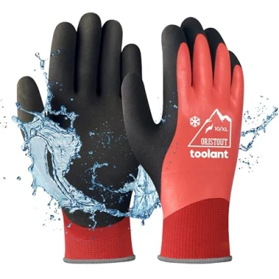 Afbeelding van OriStout Tactiele werkhandschoenen voor mannen en vrouwen Waterdichte handschoenen Thermische winterhandschoenen Tuinhandschoenen koud weer Rood Maat L