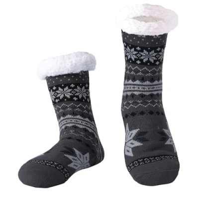 Afbeelding van Hisonwel Pantoffelsokken voor heren, warme pluizige sokken met antislip sherpa fleece, cadeaus mannen, Elk A