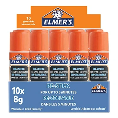 Afbeelding van Elmer&#039;s Herpositioneerbare lijmstiften, wordt bij het drogen transparant, plakt en gemakkelijk gedurende 5 minuten, wasbaar kindvriendelijk, 8 g, 10 stuks