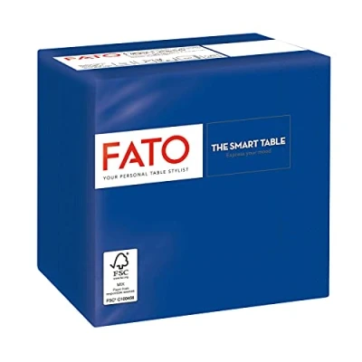 Image de Fato, serviettes en papier jetables, idéales pour les apéritifs et cocktails, paquet de 100 serviettes, format 24x24, 4 plis, 2 couleur bleu nuit, 100% pur cellulosique, certifié FSC
