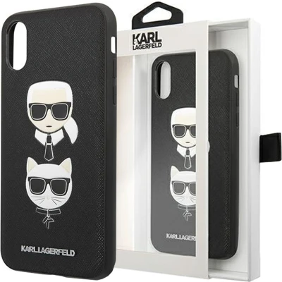 Afbeelding van Karl Lagerfeld KLHCPXSAKICKCBK iPhone X/XS zwart/zwart hardcase Saffiano Karl&amp;Choupette Head