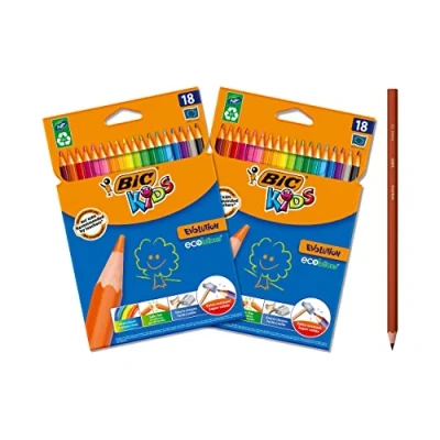 Afbeelding van BIC Kids Evolution ECOlutions milieuvriendelijke kleurpotloden, verschillende kleuren, 2 stuks, 18 stuks