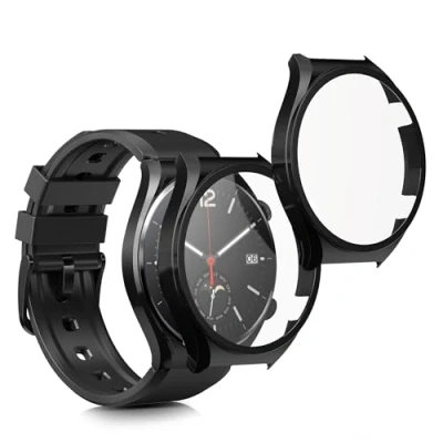 Afbeelding van kwmobile 2x cover geschikt voor Xiaomi Watch S1 Fitnesstracker van gehard glas en kunststof frame set zwart /