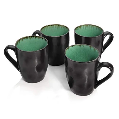 Afbeelding van koffiebekers Palm Beach 4 delige bekerset van porselein, inhoud de beker 350 ml, afgewerkt in geglazuurd aardewerk vintage look met craquelé effect