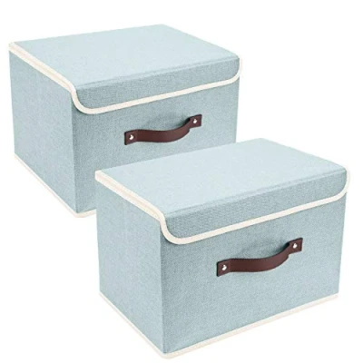 Afbeelding van TYEERS Opbergdoos met deksel, opvouwbaar, wasbaar, 38 x 25 cm, 2 stuks, Aqua Spring