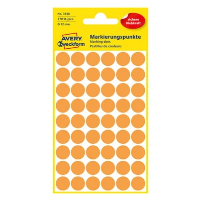 Image de Avery Zweckform 3148 pastilles de marquage Ø 12 mm (270 pièces) orange clair