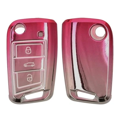 Afbeelding van kwmobile autosleutel hoesje geschikt voor VW Golf 7 MK7 3 knops hoes TPU behuizing Beschermende auto sleutel case Sleuteletui in mat poederroze / zilver
