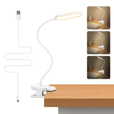 Afbeelding van Aigostar Leeslamp, clip on bedlamp met flexibele arm, 360 graden verstelbaar, 3 modi, oplaadbaar via USB kabel, led lamp, klemlamp voor bed, 4000 K, oogbescherming, wit