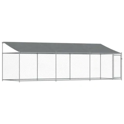 Afbeelding van vidaXL Hondenhok met dak en deur 6x2x2 m gegalvaniseerd staal grijs
