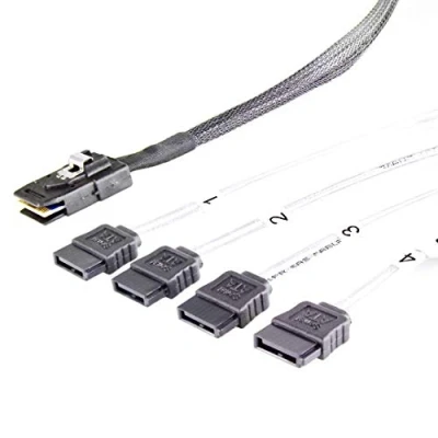 Afbeelding van FANTEC SRC mini SAS naar 4x SATA kabel (SAS SFF8087 SATA, 6 Gbps per poort, voor serverbehuizingen)