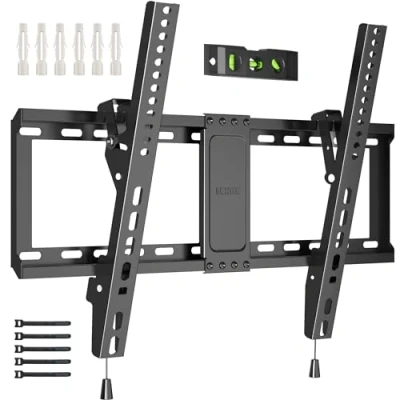 Afbeelding van TV beugel voor de meeste 37 82 inch LED LCD plasma plat gebogen tv&#039;s, kantelbare muurbeugel met VESA 600x400 mm. Het maximale gewicht is 60kg, Bij wordt een waterpas, 1.8 m HDMI kabel en kabelbinders mee geleverd.
