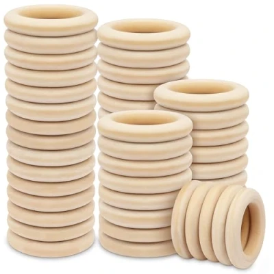 Afbeelding van Belle Vous 50 Pak Natuurlijk Houten Ringen 70mm Buiten Diameter met 50mm Binnendiameter Onbewerkt Ring Voor Hobby en Kunst, DIY, Huis Decor, Sieraden Maken, Hanger Connectors
