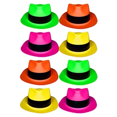 Afbeelding van UV FLOOR Set van 12 fluorescerende hoeden speciaal zwart en ultraviolet licht 4 heldere kleuren accessoires dunne kunststof