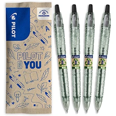Afbeelding van PILOT Set van 4 ECOBALL 1 mm Gel Ink Roller Pen Medium Begreen Zwart