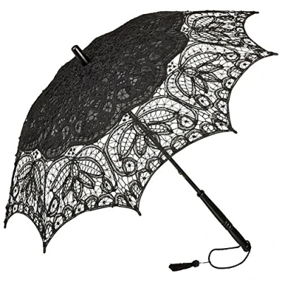 Afbeelding van VON LILIENFELD Kanten parasol voor dames, bruidsparasol, Vivienne, crème, Paraplu stok
