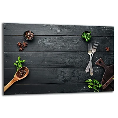Afbeelding van TMK Kookplaat afdekplaat 80 x 52 cm 1 stuk voor glaskeramische fornuizen inductie spatbescherming snijplank hout zwart