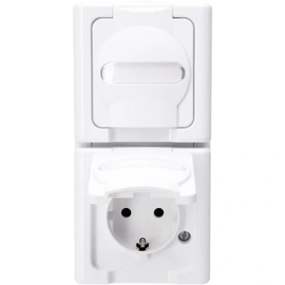 Afbeelding van Kopp 131402009 BlueElectric Compleet Wandcontactdoos met randaarde en klapdeksel spatwaterdicht Arctisch wit 2 voudig