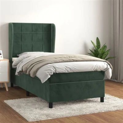 Afbeelding van vidaXL Boxspring met matras fluweel donkergroen 90x200 cm