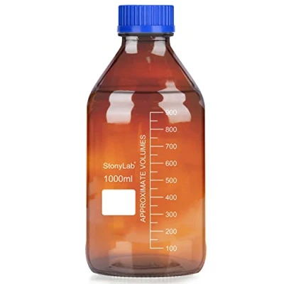 Afbeelding van stonylab 1 x GL45 schroefdop, 1000 ml, amberglas, rond, met schaalverdeling, voor laboratoriumreagentia, opbergflessen schroefsluiting, blauw