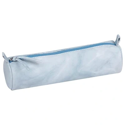 Afbeelding van Clairefontaine 410175C etui voor school, rond, hemelsblauw, motief Tie &amp; Dye, Ø 5,5 x 22 cm, van echt lamsleer, schoolbenodigdheden, met kleurpotloden, pennenhouder