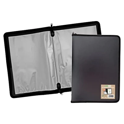 Afbeelding van eco Eco090 presentatiemap A4, 50% gerecycled, met 30 zakken ritssluiting, zwart
