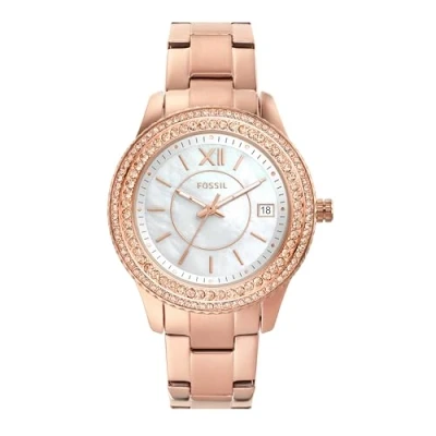 Image de Montre Stella de Fossil à trois aiguilles avec date en acier inoxydable doré rose pour femme ES5131