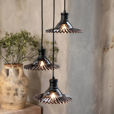 Afbeelding van Novia hanglamp, zwart, rookglas, 3 lamps, Ø 22 cm
