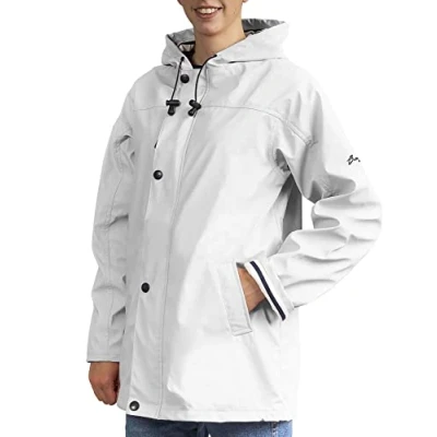 Afbeelding van Breizh Ocean Gewaxt Armor voor dames, uniseks waterdichte jas, gestreepte voering in mariene stijl van XS tot 4XL, Wit.