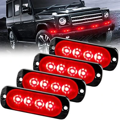 Afbeelding van Sidaqi Stroboscooplichten, noodwaarschuwing, flits, gevaar, waarschuwingslamp, 4 leds, rood, voor voertuig, vrachtwagen, aanhanger, 12 24 V (4 stuks)