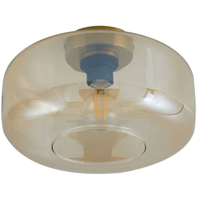 Afbeelding van Lindby plafondlamp 1licht Glas, ijzer H: 17.3 cm E27 amber, messing