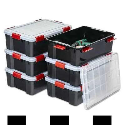 Afbeelding van IRIS OHYAMA set van 6, luchtdichte opbergbakken, met 6 clips, stapelbaar, garage, kelder, zolder Air Tight AT LS x 30 L, Zwart