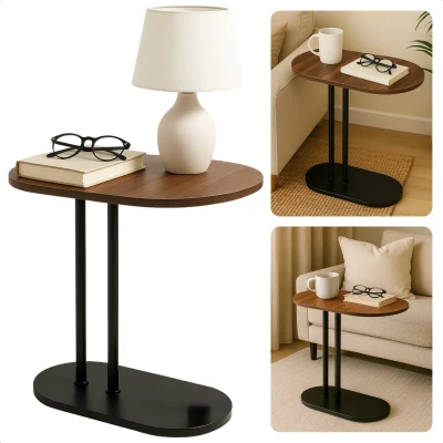 Afbeelding van Cheqo Moderne Bijzettafel Salontafel Set Bijzet Tafel Laptoptafel Banktafel Nachtkastje Bruin Metaal Compacte MDF