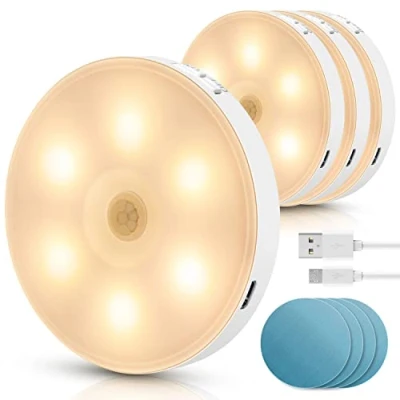 Afbeelding van Aigostar Set van 4 3000 K nachtlampje voor kinderen, met bewegingsmelder, kastlamp magnetische strip, 0,5 W, nachtlamp, oplaadbaar, USB, slaapkamer, keuken, hal, trap