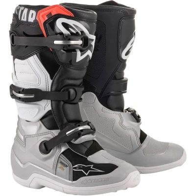 Afbeelding van Alpinestars Tech 7S Jeugd Crosslaarzen Zwart / Zilver Wit Goud maat 5 = 38