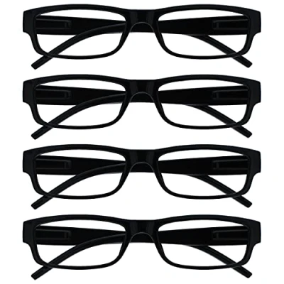 Afbeelding van The Reading Glasses Company UVR4PK032 + 1.00 lezer, zwart 4 designverpakking voor heren en dames +1.00, zwart.